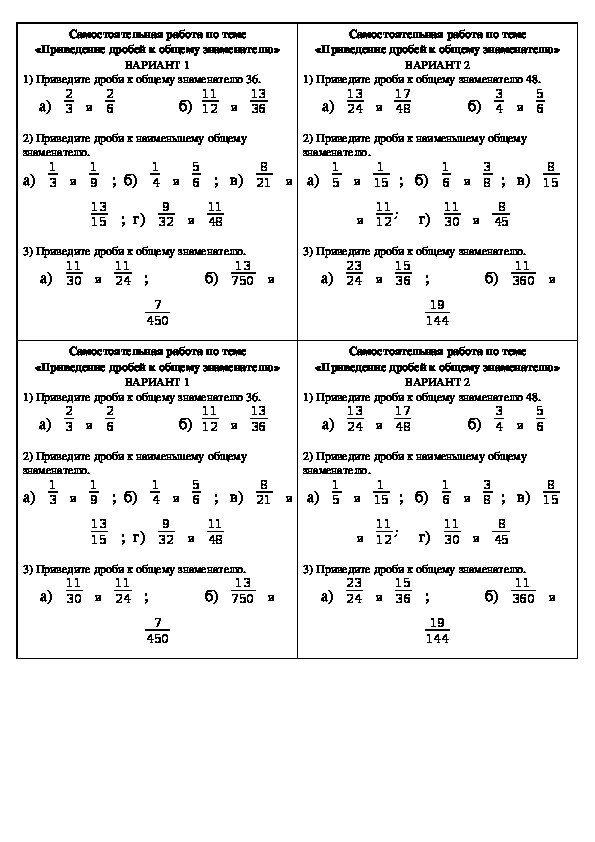Приведение к общему знаменателю 5 класс