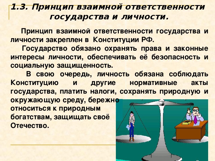 Взаимная ответственность государства. Взаимная ответственность государства и личности. Принцип взаимной ответственности государства и гражданина. Принцип ответственности в государстве. Принципы правового государства Конституция.