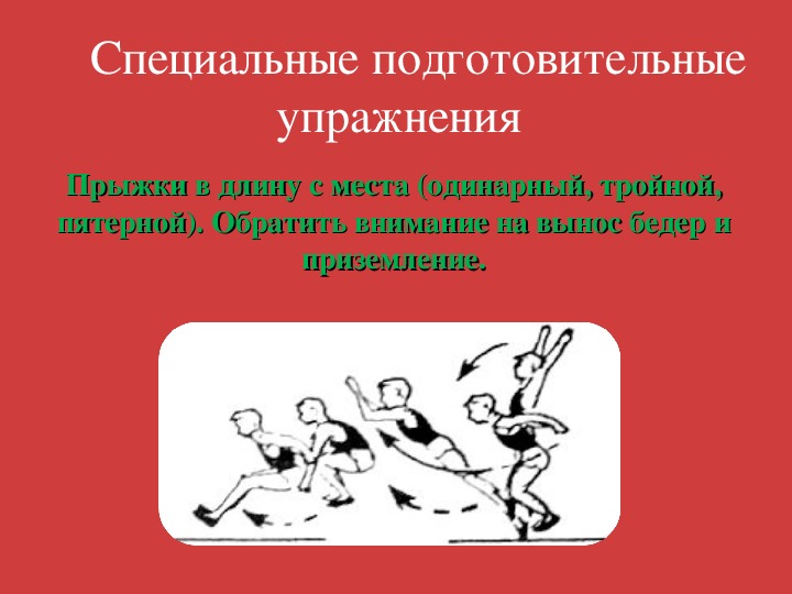 Специально подготовительные. Специальные подготовительные упражнения. Подводящие упражнения для прыжка в длину с места. Упражнения для прыжков в длину с разбега. Упражнения для развития прыжка в длину с разбега.