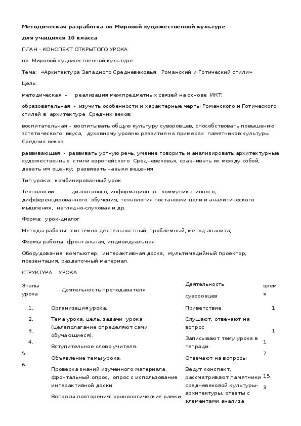Обложка для материала Методическая разработка урока : «Архитектура Западного Средневековья. Романский и Готический стили»