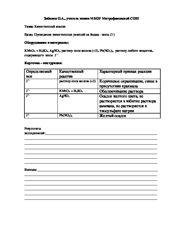 Обложка для материала Проведение качественных реакций на йодид - ионы (1-) (Химический практикум)