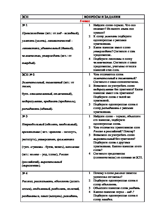 Упражнения ЗСП (русский язык, 5-7 классы)