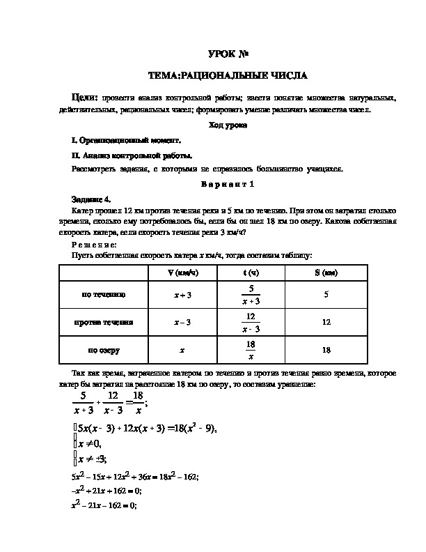 Урок алгебры в 8 классе на тему Рациональные числа.