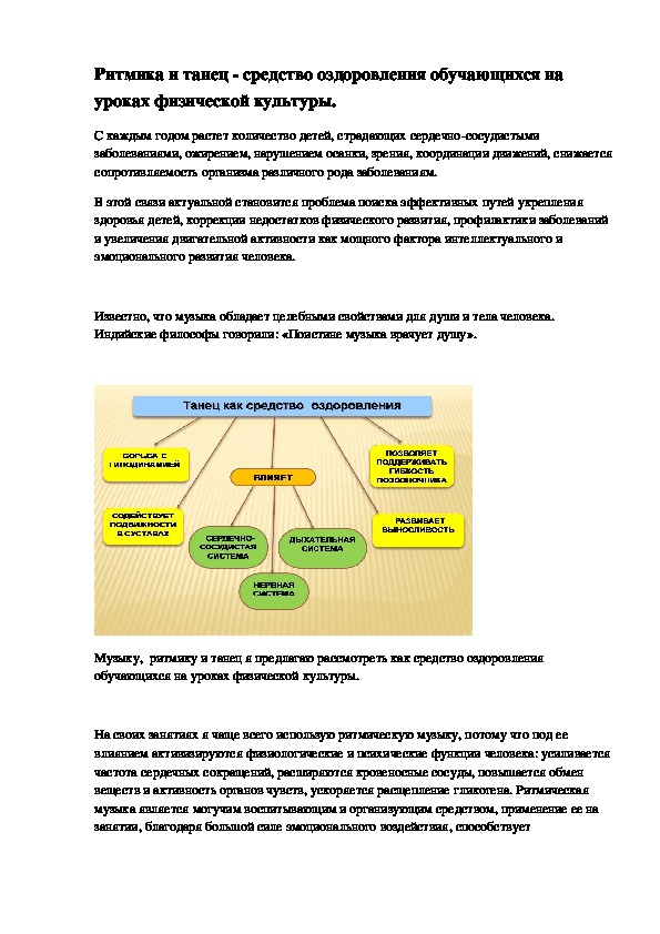 Обложка для материала Ритмика и танец - средство оздоровления обучающихся на уроках физической культуры.