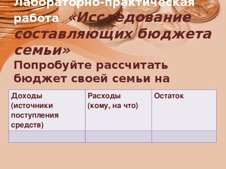 Бюджет семьи 8 класс технология проект