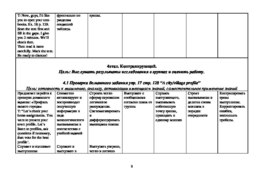 Технологическая карта урока английского языка в 10 классе