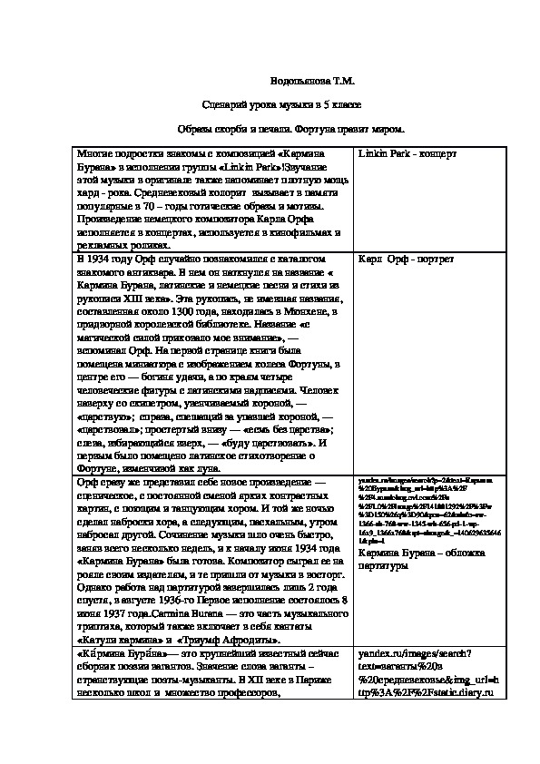 Разработка урока "Образы скорби и печали. Фортуна правит миром."