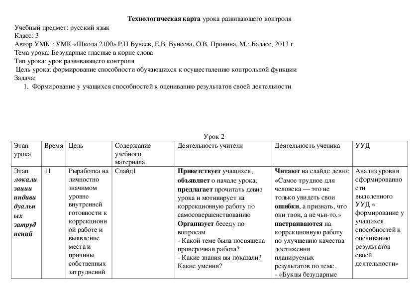 Урок развивающего контроля "Безударная глассная в корне слова" 3 класс