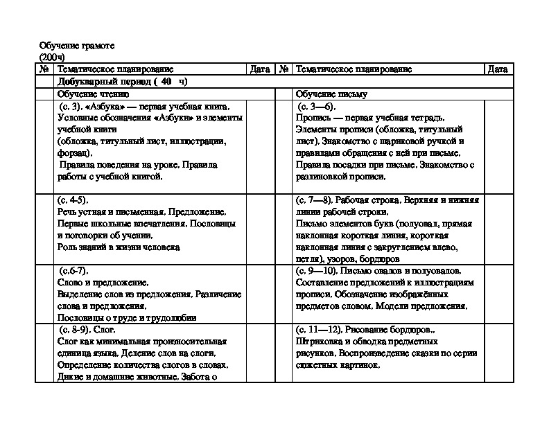 Календарное планирование дикие животные