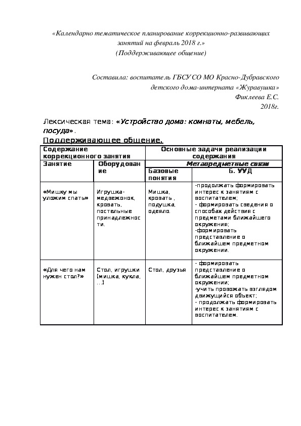 Мебель календарно тематическое планирование