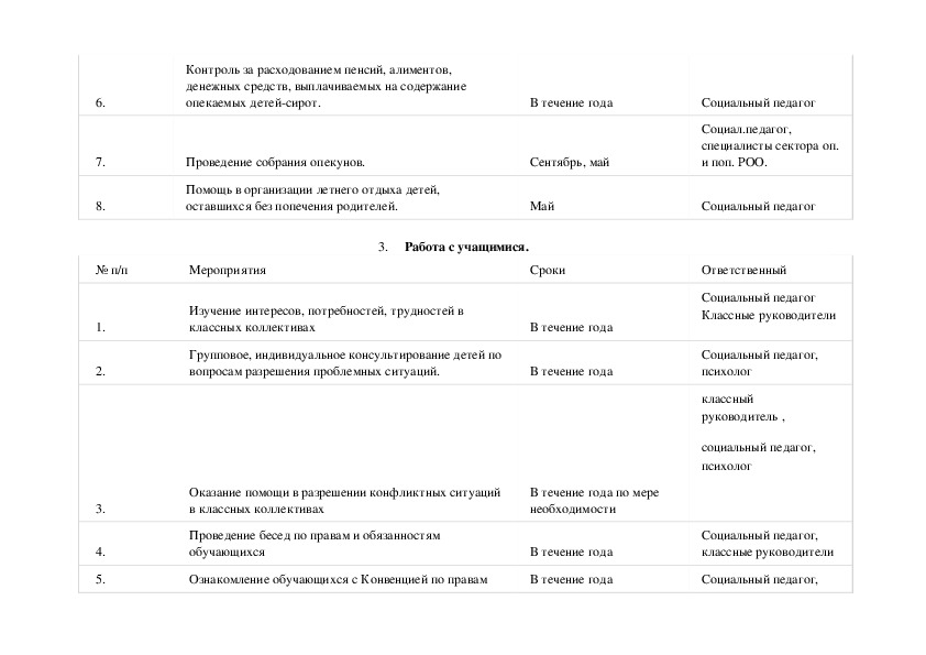 Индивидуальный план социального педагога