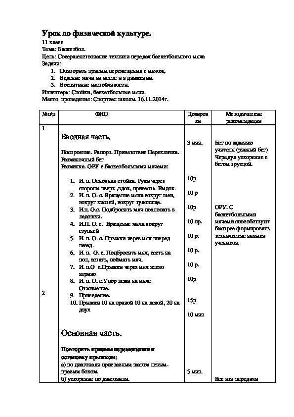 Совершенствование техники передач баскетбольного мяча