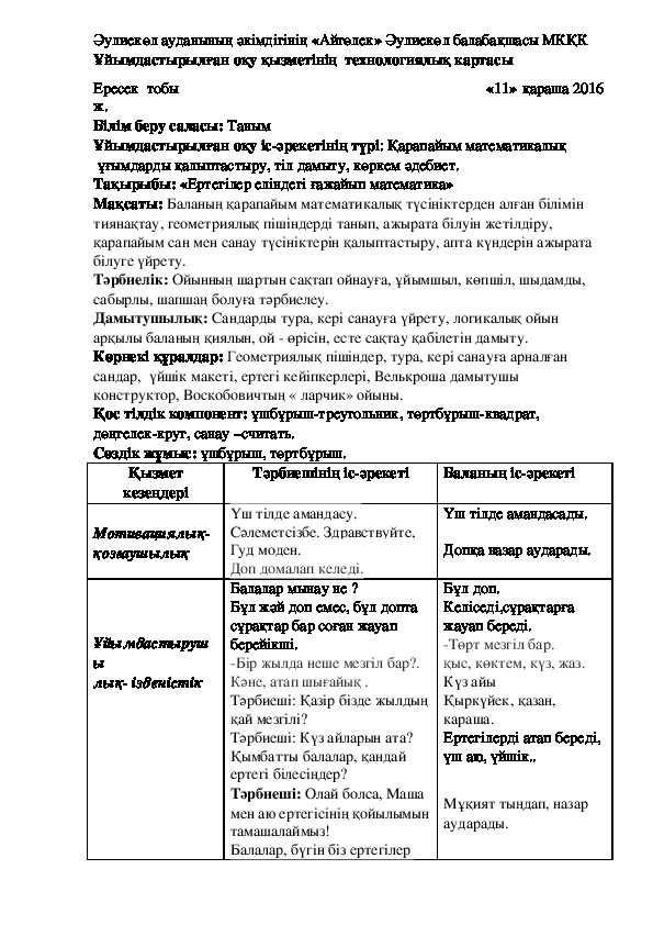 Обложка для материала Қарапайым математикалық     ұғымдарды қалыптастыру, тіл дамыту, көркем әдебиет.
