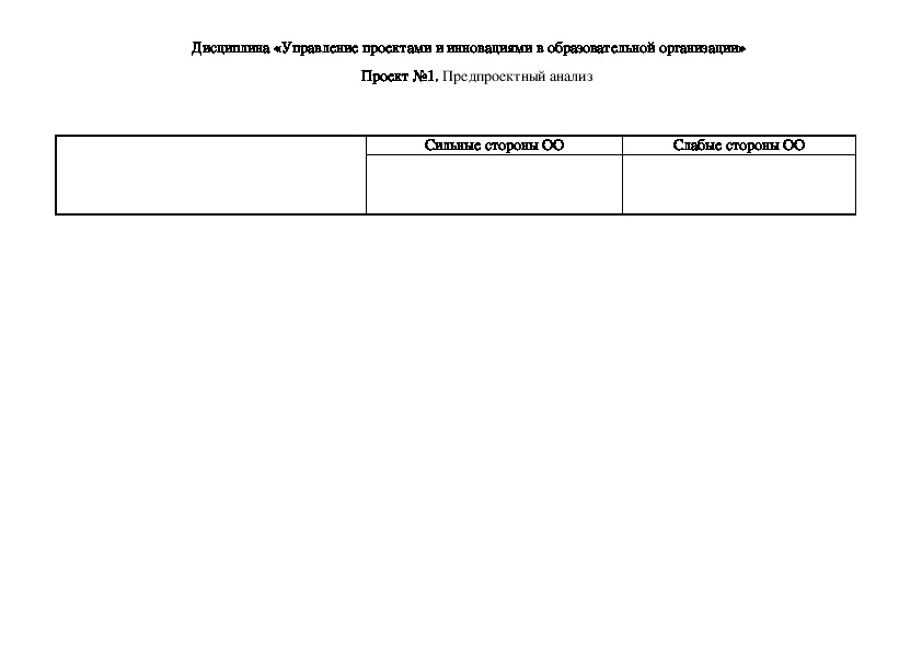 Управление проектами и инновациями в образовательной организации. Предпроектный анализ.