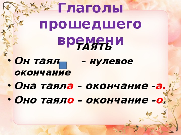 Род глаголов в прошедшем времени 3 класс школа россии презентация