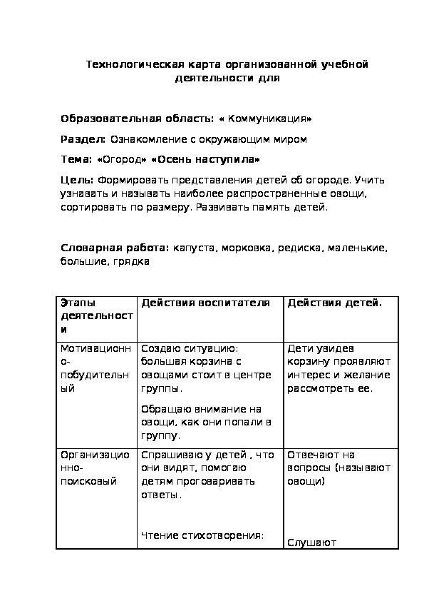 Занятие по ознакомлению с окружающим "Осень наступила "