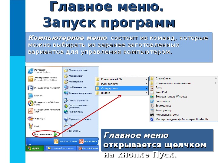 Перечень заранее заготовленных вариантов команд выбирая которые можно управлять компьютером