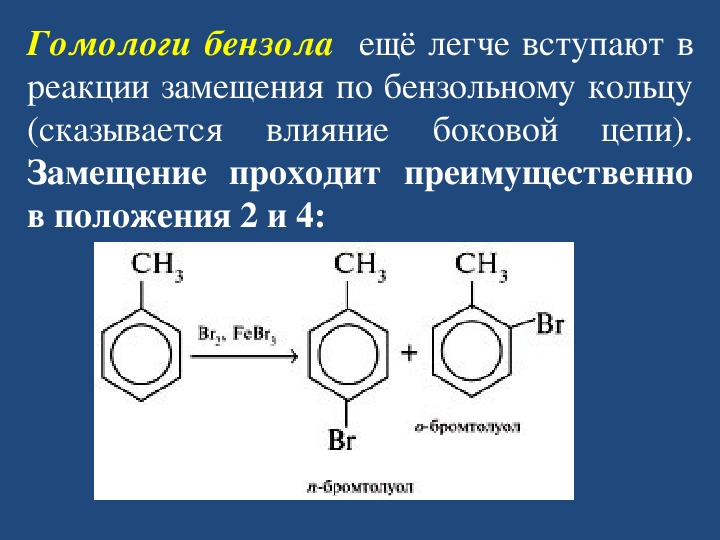 Гомологи бензола структурные формулы. Химические свойства бензола гомологов бензола.