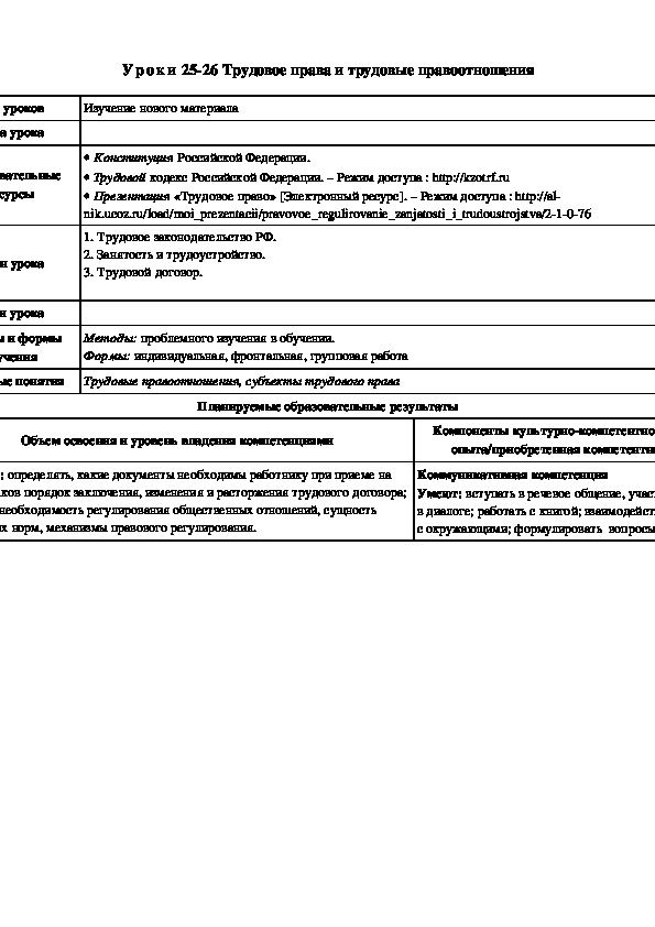 План трудовой договор егэ обществознание