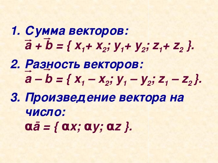 А вектор 7 3 2. Координаты суммы разности произведения вектора на число. Произведение суммы векторов.