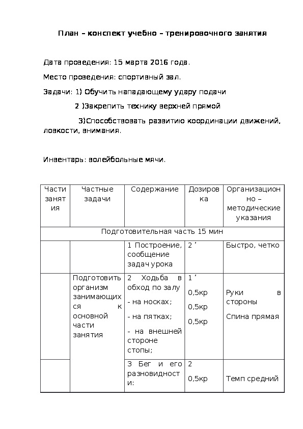 Тренировочный конспект