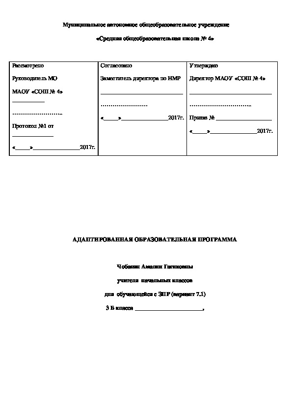 Адаптированная образовательная программа вариант 7