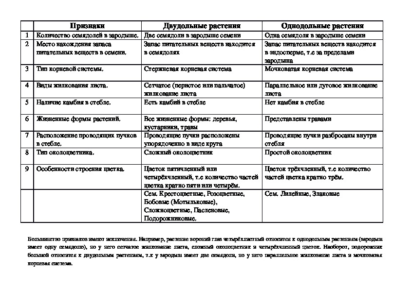 Важнейшие семейства двудольных растений