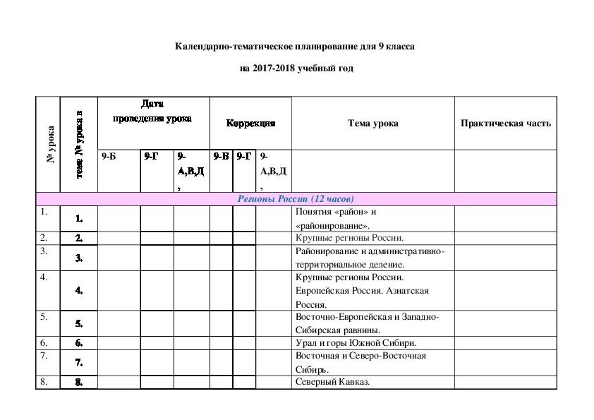 Учебный план география 10 класс