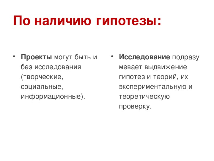 Чем проект отличается от исследовательской работы кратко