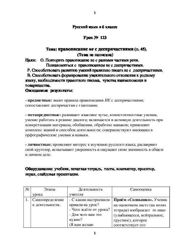 Обложка для материала Учебно-методический материал по теме: «Технология самооценивания на уроке русского языка в 6 классе при изучении темы «Не с деепричастиями» к учебно-методическому комплекту  М. М. Разумовской».
