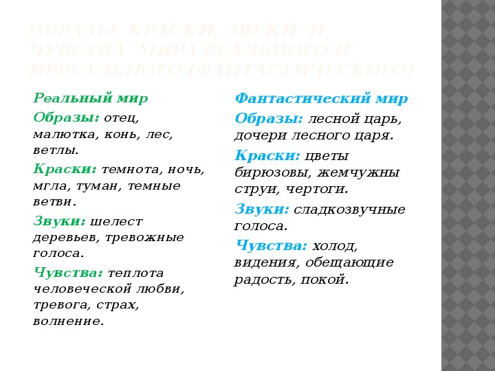 Слово реальный. Баллада Лесной царь таблица реальный и фантастический мир. Лесной царь Жуковский фантастический и реальный мир. Таблица Лесной царь.