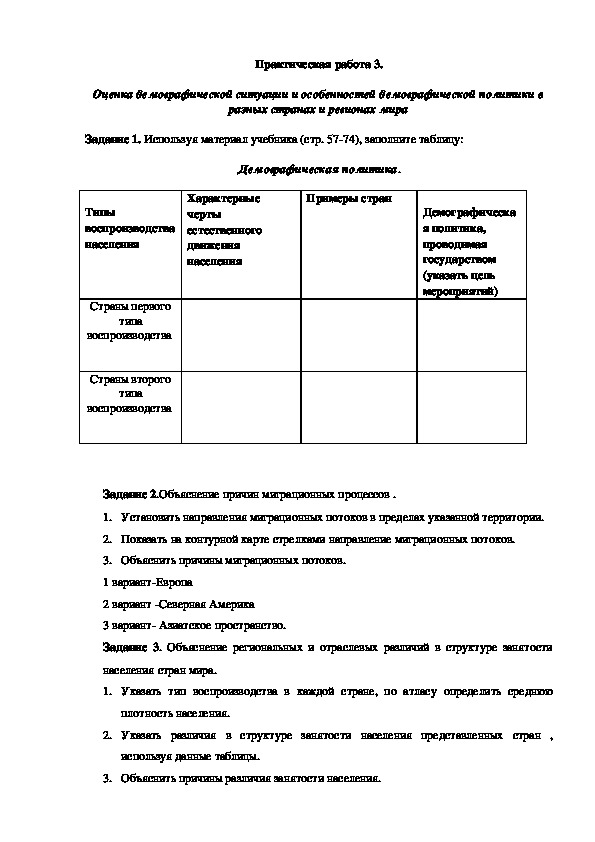 Практическая работа по географии население