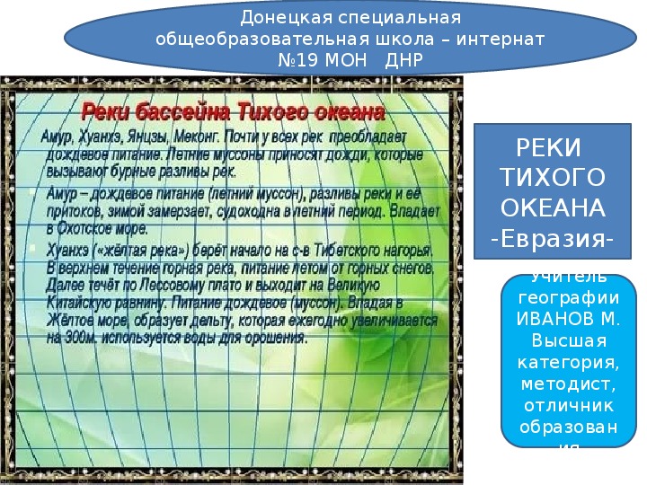 Презентация по географии. Тема. Реки Тихого океана. 7 класс.