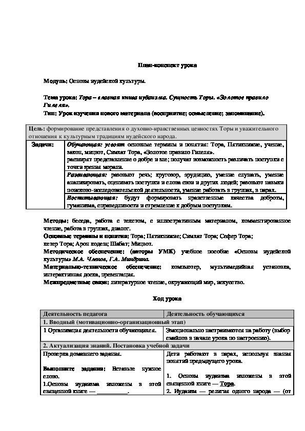 Технологическая карта урока орксэ 4 класс по фгос