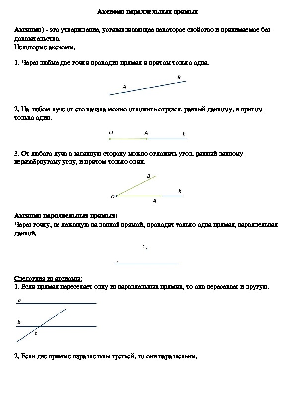 Опорный конспект по геометрии по теме «Аксиома параллельных прямых» (7 класс)
