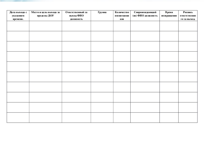Журнал выхода детей за пределы доу образец