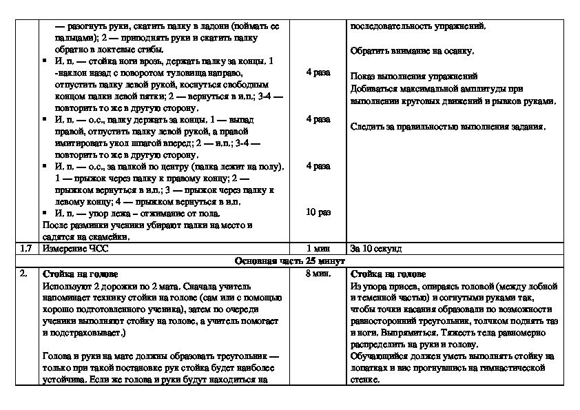 Технологическая карта по гимнастике