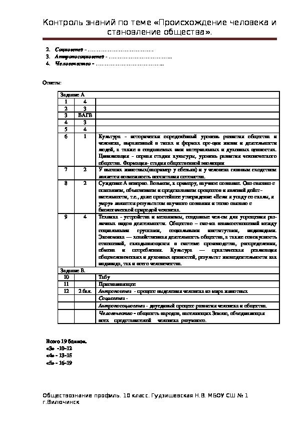 Тест по обществу 10 класс