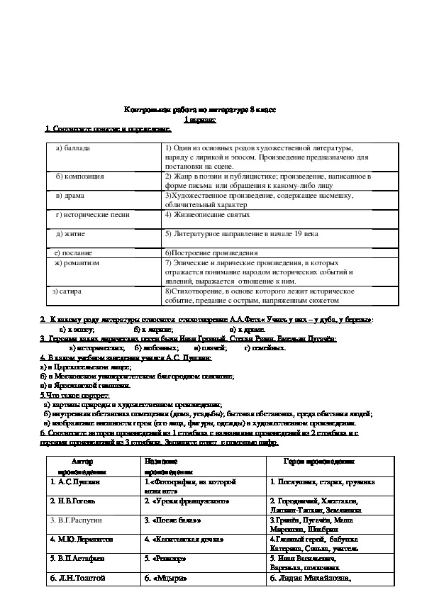 Итоговая контрольная работа по литературе 6 класс коровина с ответами презентация