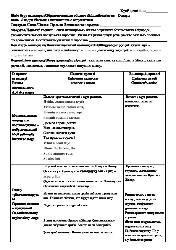 Обложка для материала Конспект организованной учебной деятельности на тему "Правила безопасности в природе"