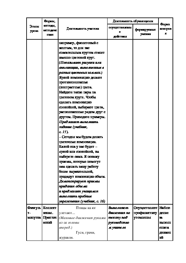 План конспект урока по композиции в художественной школе