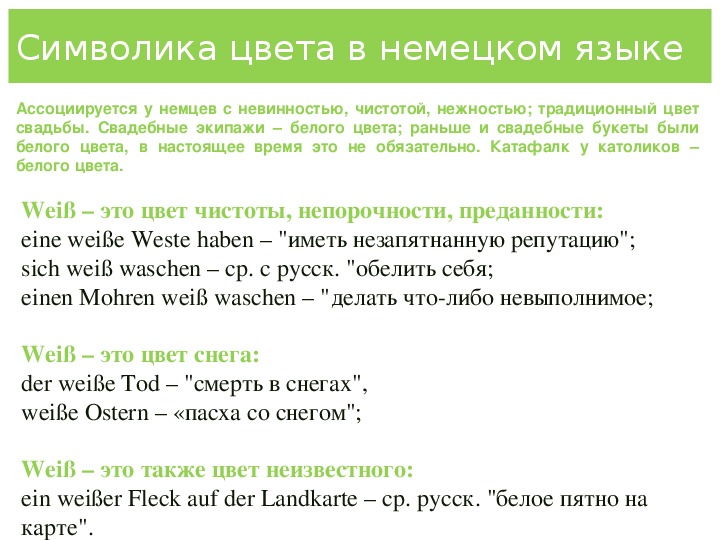 Исследовательский проект  "Цветовая символика  в немецком и русском языках (на примере цвета "weiß - белый")"