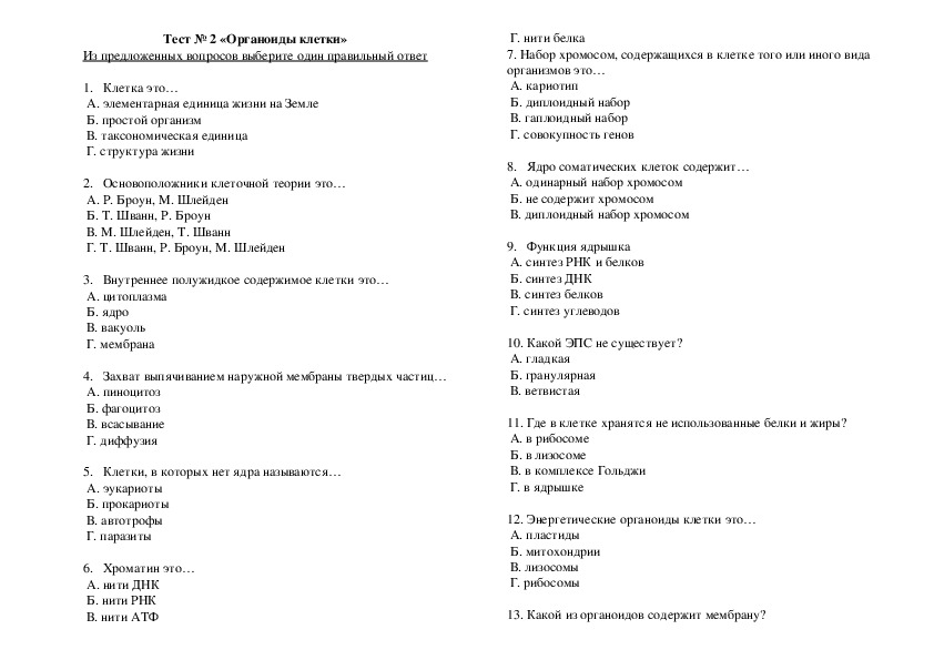 Срезовая работа 8 класс биология "Клетка"