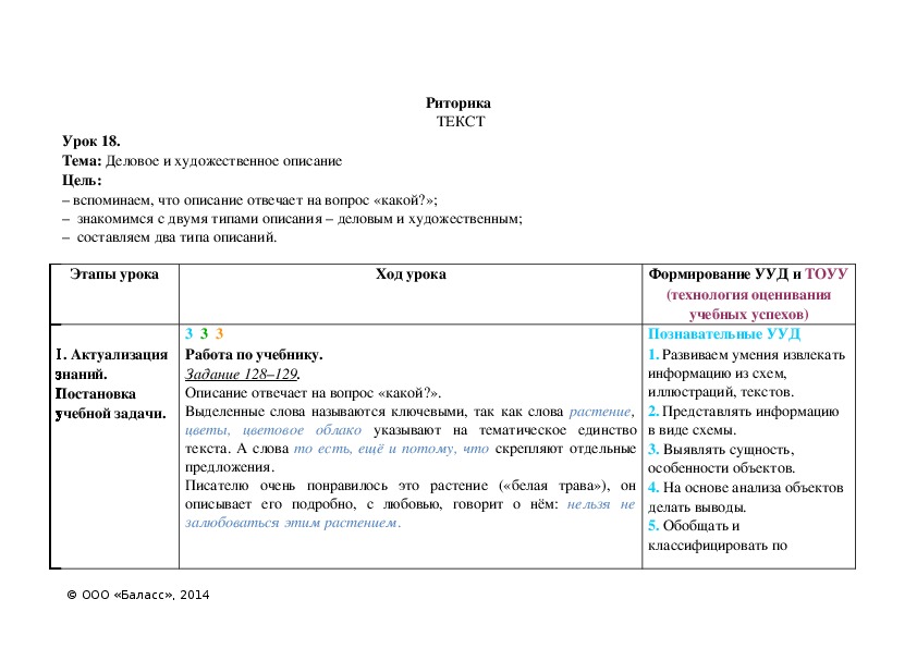 Тема: Деловое и художественное описание