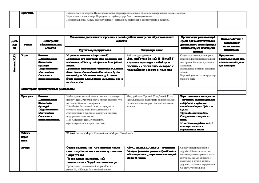 Как писать план в детском саду на каждый день по фгос образец 1 младшая