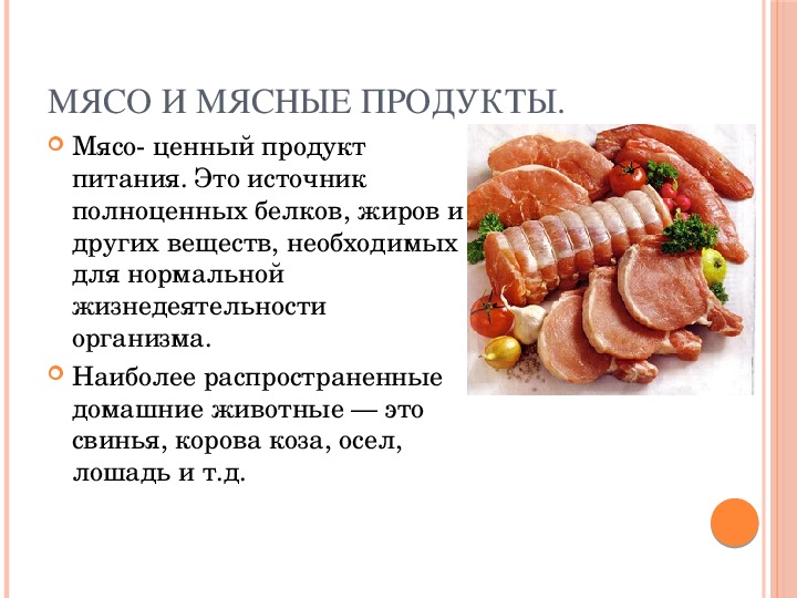 Презентация на тему " Мясо и мясные продукты"