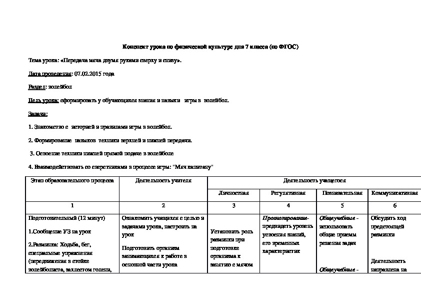 Обложка для материала Конспект урока по физической культуре для 7 класса (по ФГОС)