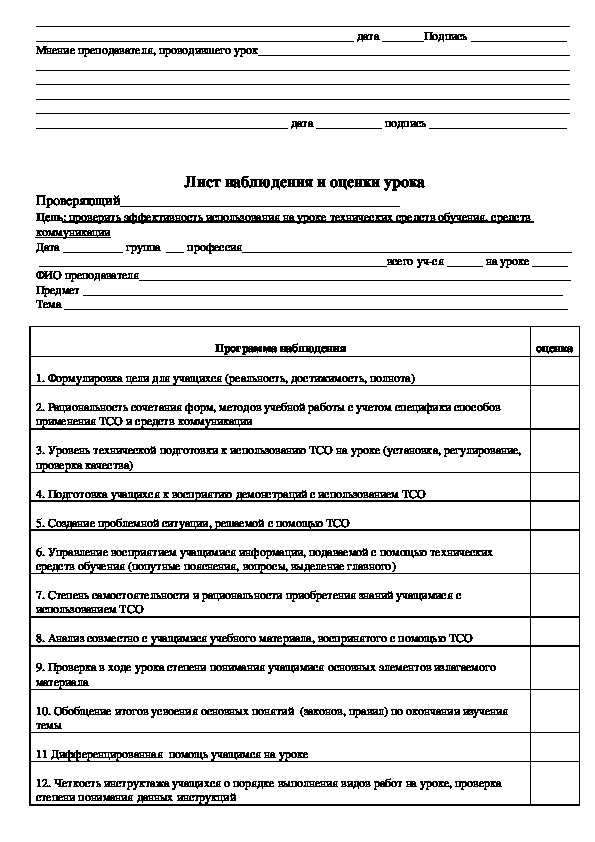 Протокол посещения занятия в детском саду по фгос образец