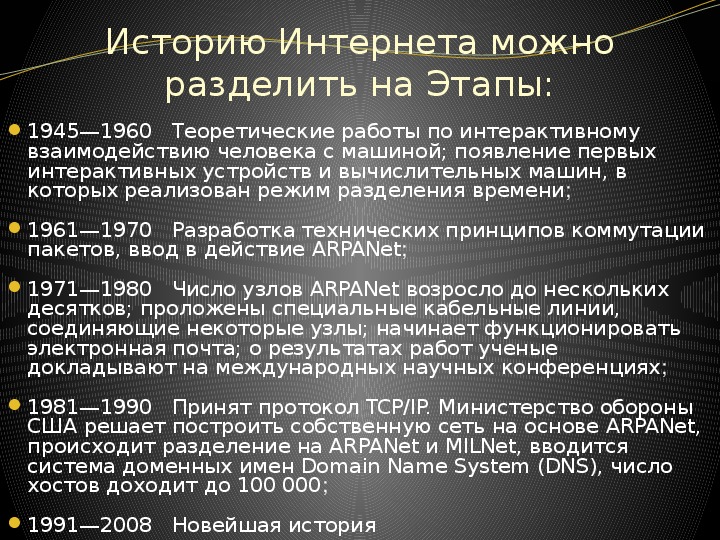 История появления интернета презентация