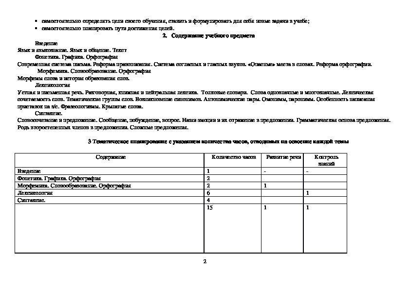 Рабочая программа родной русский